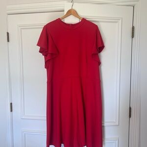 Anthropologie Red Midi Dress with Flutter Sleeves